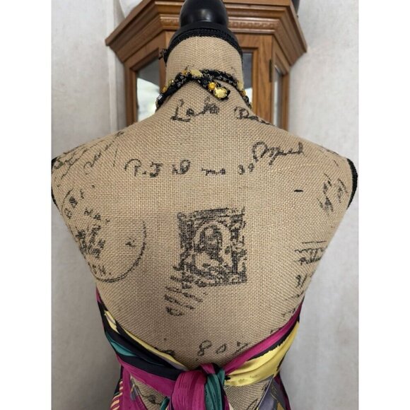 TIFFANY Rainbow Satin Silky Halter Tie Back Maxi Dress Gown Sz 8 Prom Drop Waist - Picture 9 of 12